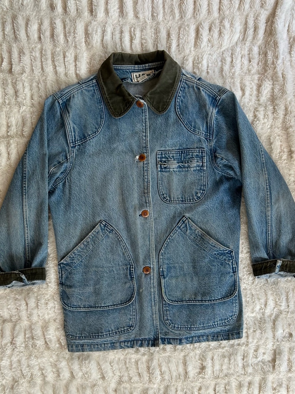 Made in USA LL Bean Vintage Chore Coat Barn Jacket Denim - Picture 2 of 13
